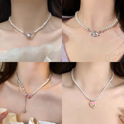 Pearl Love Necklace Women's 25 New Temperament Sweet Cool Style Spice Girl Fashion Versatile Clavicle Chain