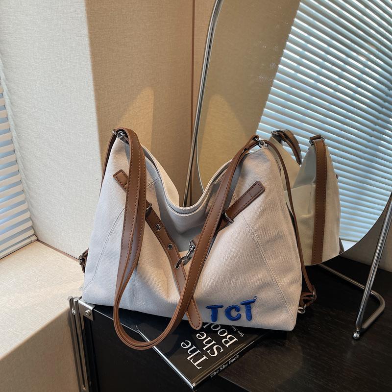 Casual Canvas Tote Bag Women's New Multi-functional Shoulder Commuter Bag Versatile Large-capacity Backpack