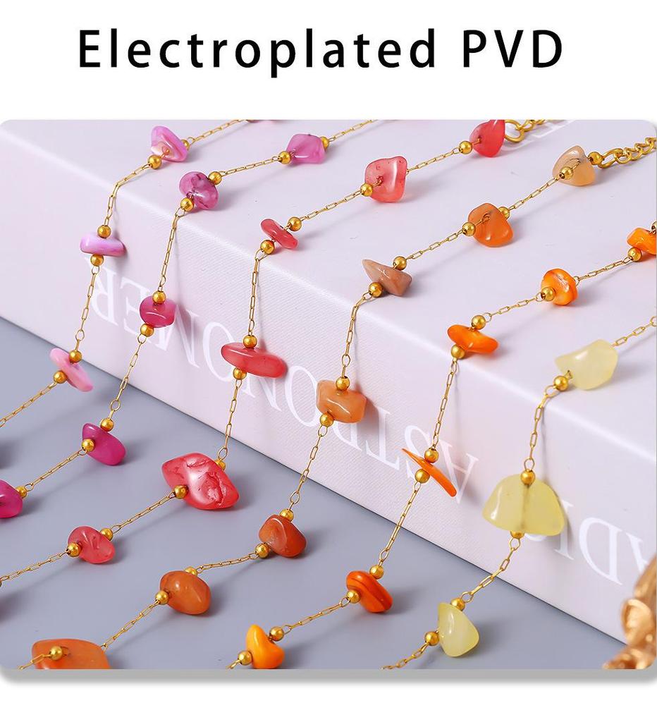 Retro French Natural Stone Necklace & Bracelet Set with Stainless Steel