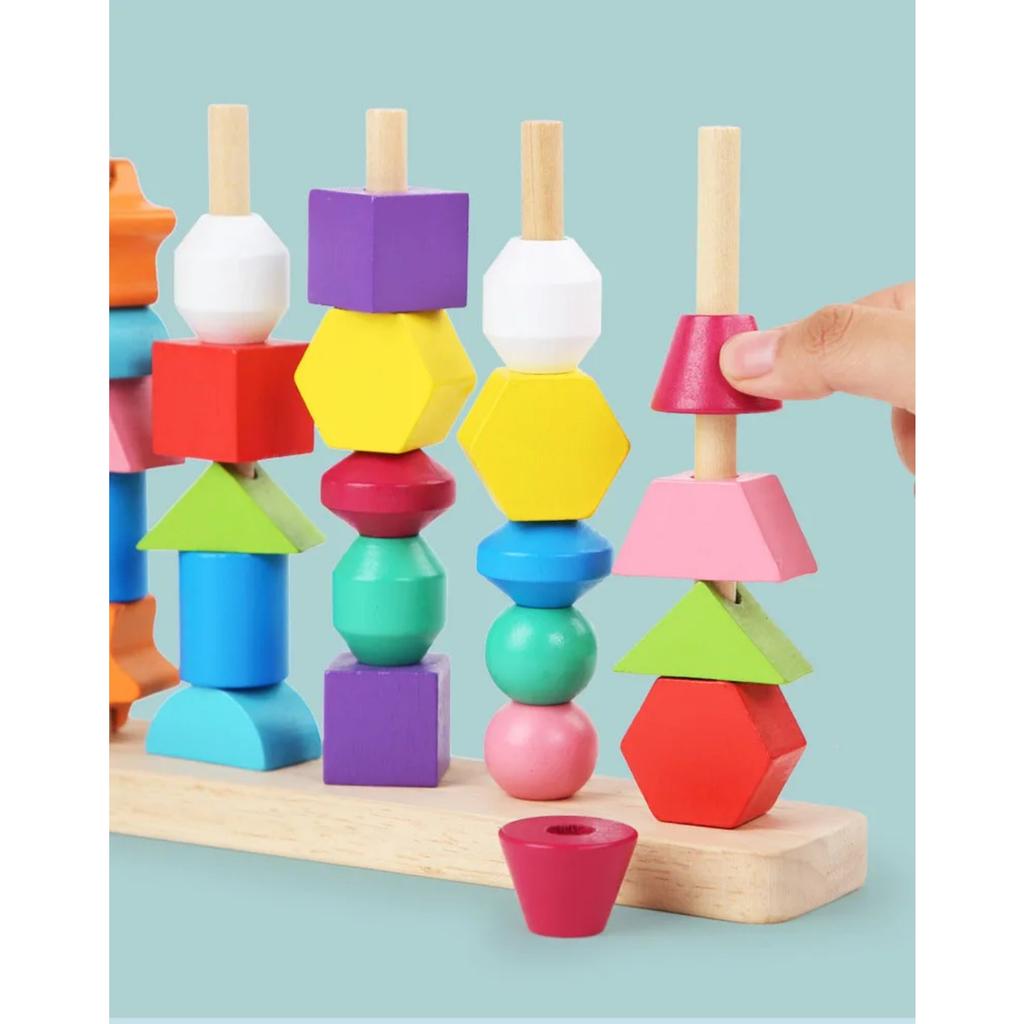 Montessori-Holzspielzeug, Farb- und Form-Matching-Puzzle-Spiel, bunte Perlen, Farberkennung, frühes Lernspielzeug, Geschenk für Kinder