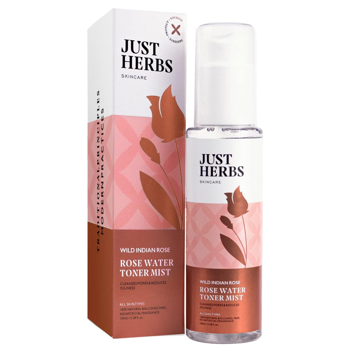 

Just Herbs Аюрведический Гидролат Розы / Rose Water Spray Освежающий Тоник-Мист для Сияющей Кожи, Сужения Пор - Мужчины и Женщины 100 мл