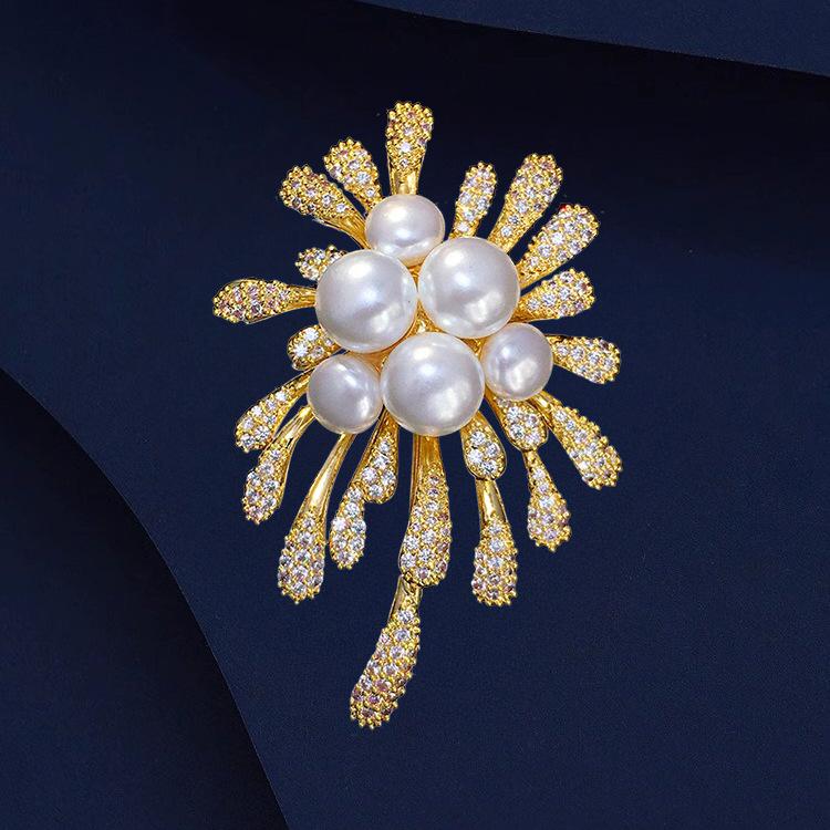 Firework Pearl Pin - High-end Women's Elegant Diamond Brooch with Unique Design Pin