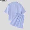 INCERUN Two Piece Suit Men Striped Short Sleeve Shirts Shorts Casual Outfits Sets