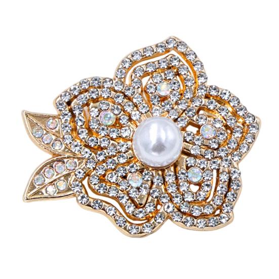 Strong Buckle Brooch Faux Pearl Rhinestone Flower Brooch, Women Girls Retro Floral Lapel Pin Pin, Decorative Badge for Clothes Bag Hat Scarf
