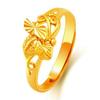 Gilded Brass Adjustable Heart Floral Ring for Women - Imitation Gold