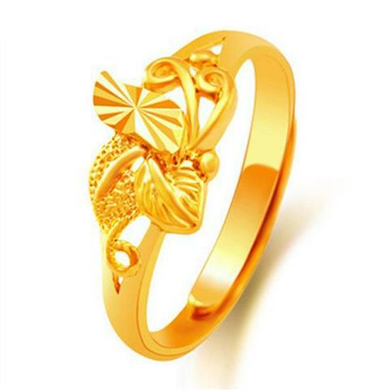 Gilded Brass Adjustable Heart Floral Ring for Women - Imitation Gold