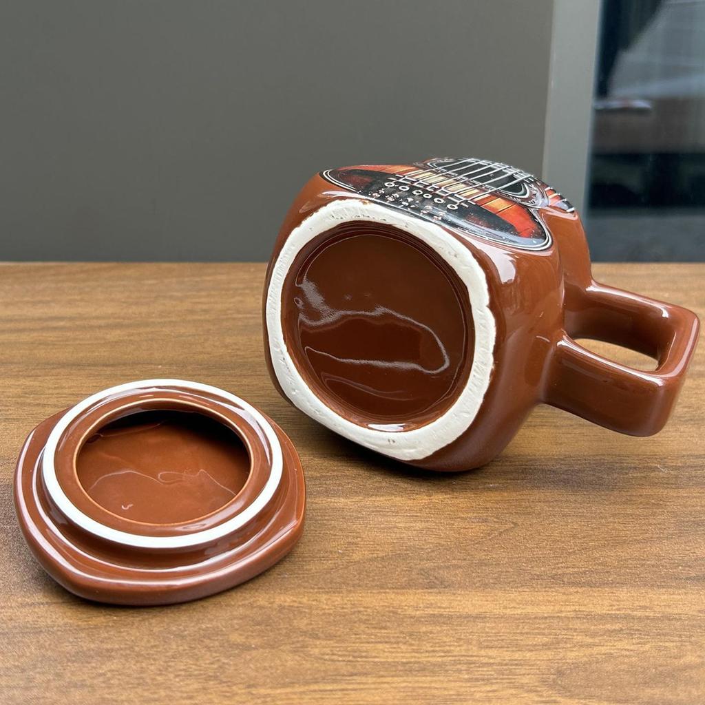 Guitar Mug 500ml Large Capacity Drink Tumbler with Lid 3D Ceramic Mug for Tea Christmas Cafe Women Men Water Travel Bookshelf