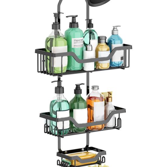 Bathroom Storage Rack Shower Head Hanging Shelf Hollow Out Quick Drainage Anti-rust Waterproof Anti-shake Punch-free Great Load Bearing Shower Caddy