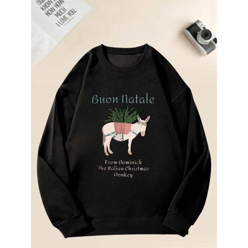 Men'S "Buon Natale" Italian Christmas Donkey Pattern Casual Crew Neck Sweatshirt.