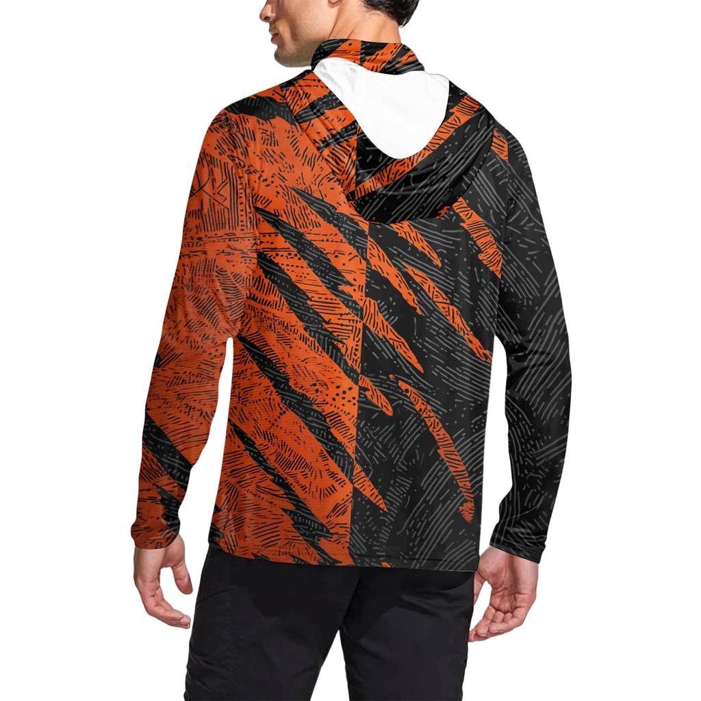 Men's Casual Geometric Print Hooded Long Sleeve Sun Protection Shirt Lightweight Breathable Fabric for Outdoor Activities