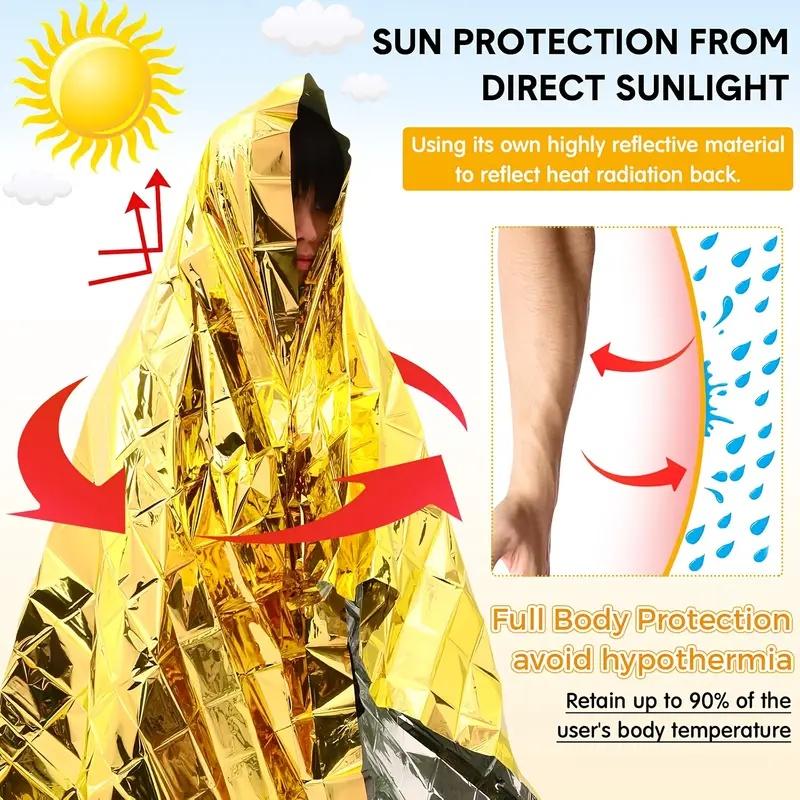 Lightweight Portable Emergency Blanket, All-Season Polyester Film Survival Blanket for Camping & Hiking