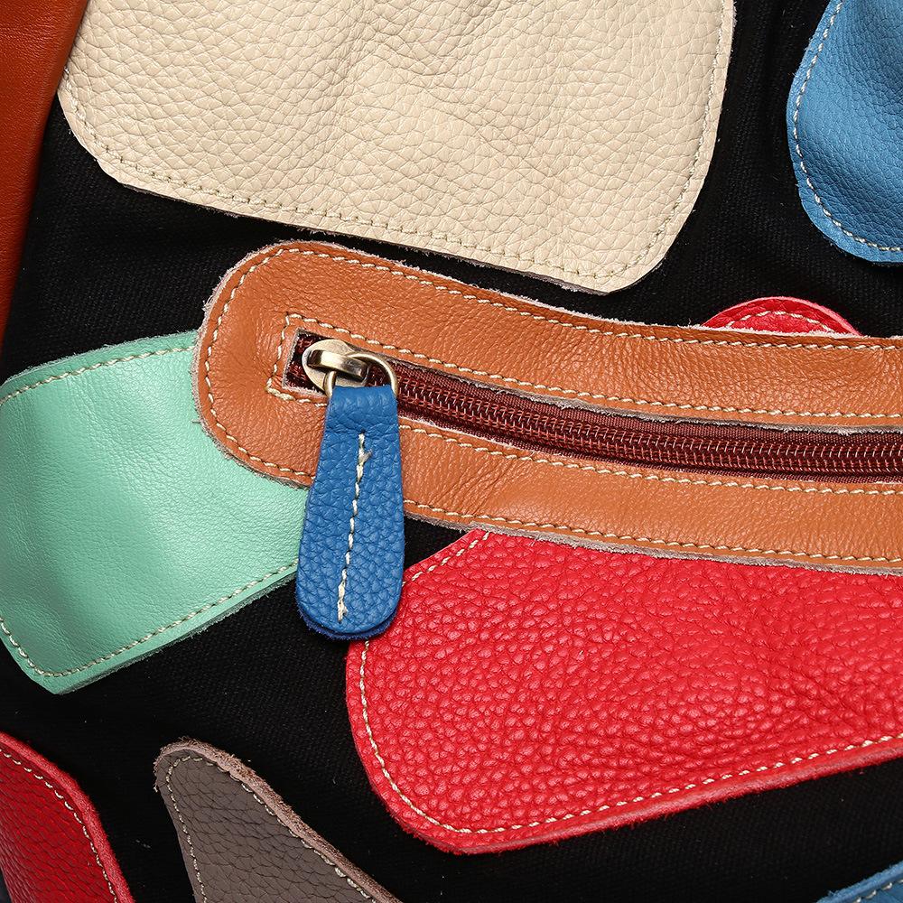 Genuine Leather Women'S Bag Retro Personality Colorful Hand-Spliced Cowhide Shoulder Bag Messenger Bag