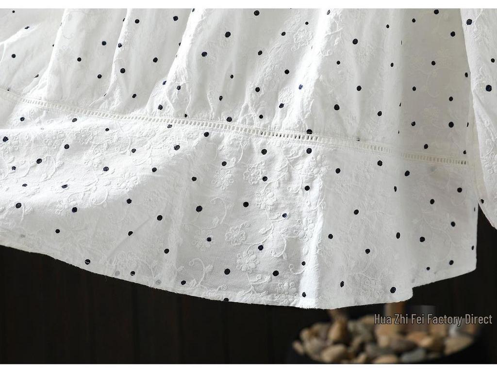 Spring 2026 Women's Polka Dot Embroidered Jacquard Shirt with Back Buttons