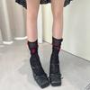 Womens Floral Lace Pattern Crew Socks Soft Nylon Blend Colorful 3D Rose Flower Mesh Fishnet Middle Calf Socks Daily Wear