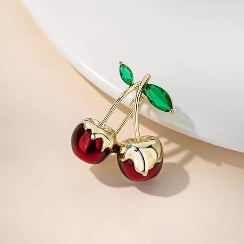 Versatile  Cherry Brooch Accessory Eye Catching Green Zircon Cherry Jewelry Pin Charm for Casual and Formal Attire
