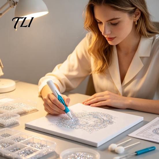 Fast Bead Application Automatic Dispenser, Wax-Free Faux Diamond Art Pen, Ergonomic Precision Applicator Tool for Round Diamonds, DIY Crafts