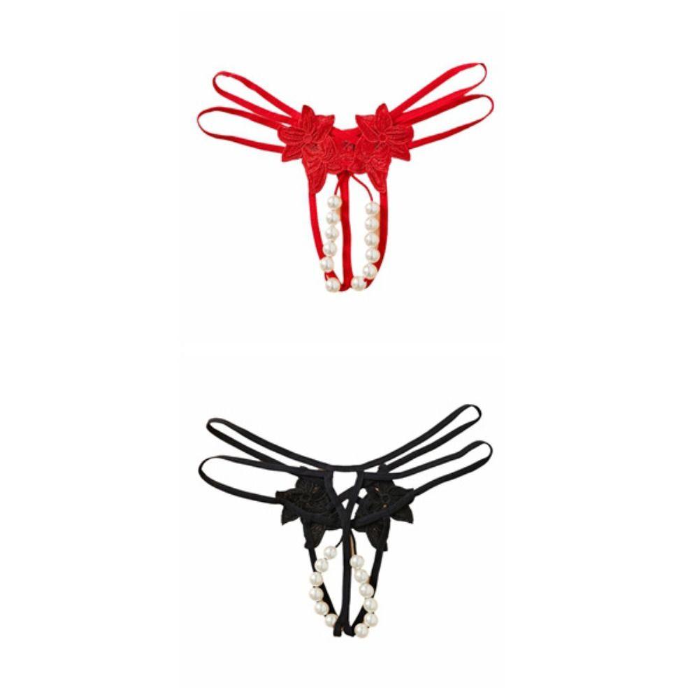 Hollow-out Women's Bigsize Thong Low-waist Mesh Lace Briefs Breathable Pearl Lace Underwear  Female