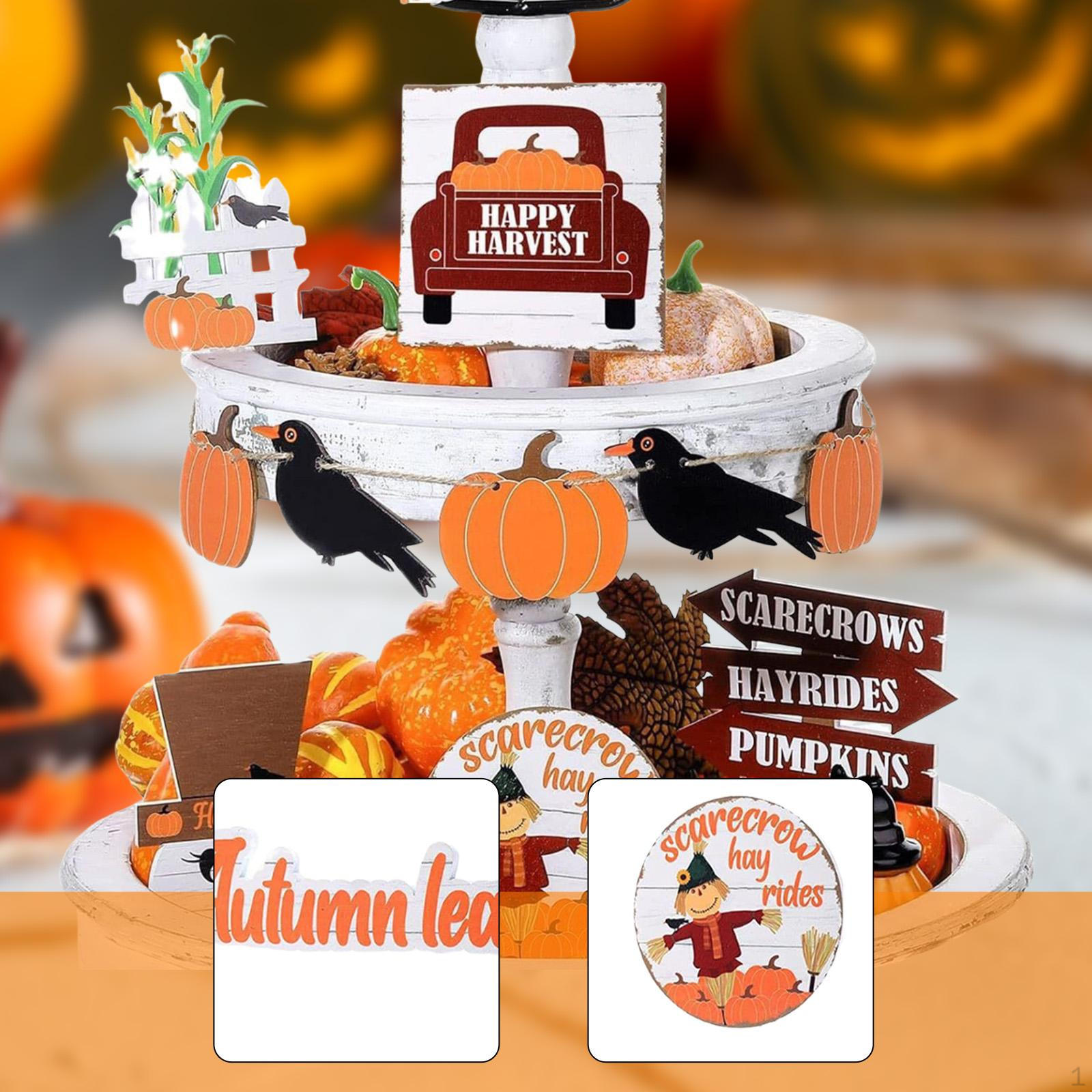 

Fall Tiered Tray Decor Set Farmhouse Rustic Decoration Harvest Wooden Block Signs Pumpkin