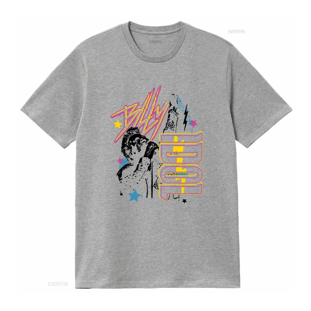 Billy Idol Bolt From The Blue Neon Punk Rock Concert Tour Merch Mens T Shirt Vintage Washed Breathable Top For Everyday Wear