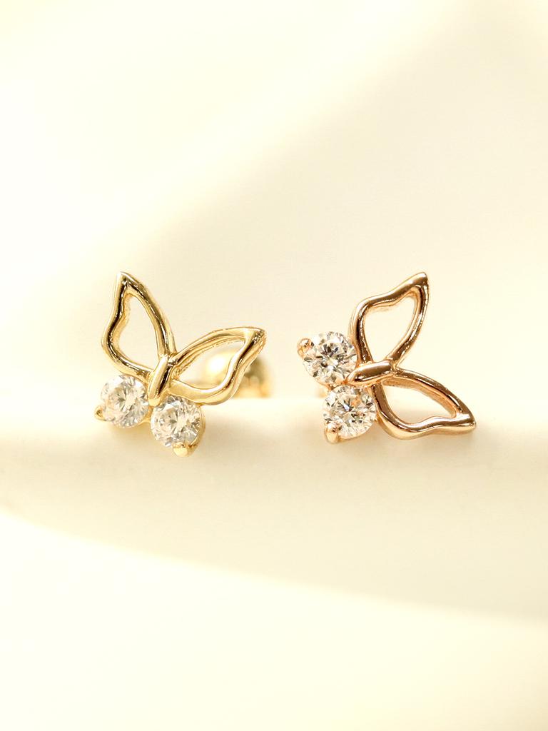 Minimalpiercing 14K Double Cubic Butterfly Piercing Earrings