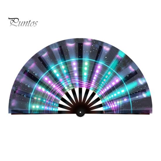 מניפה מתקפלת פלואורסצנטית UV קלת משקל מניפה ידנית לריקוד קונג פו מניפה ניידת לקירור קיץ קישוט אביזרי מסיבה