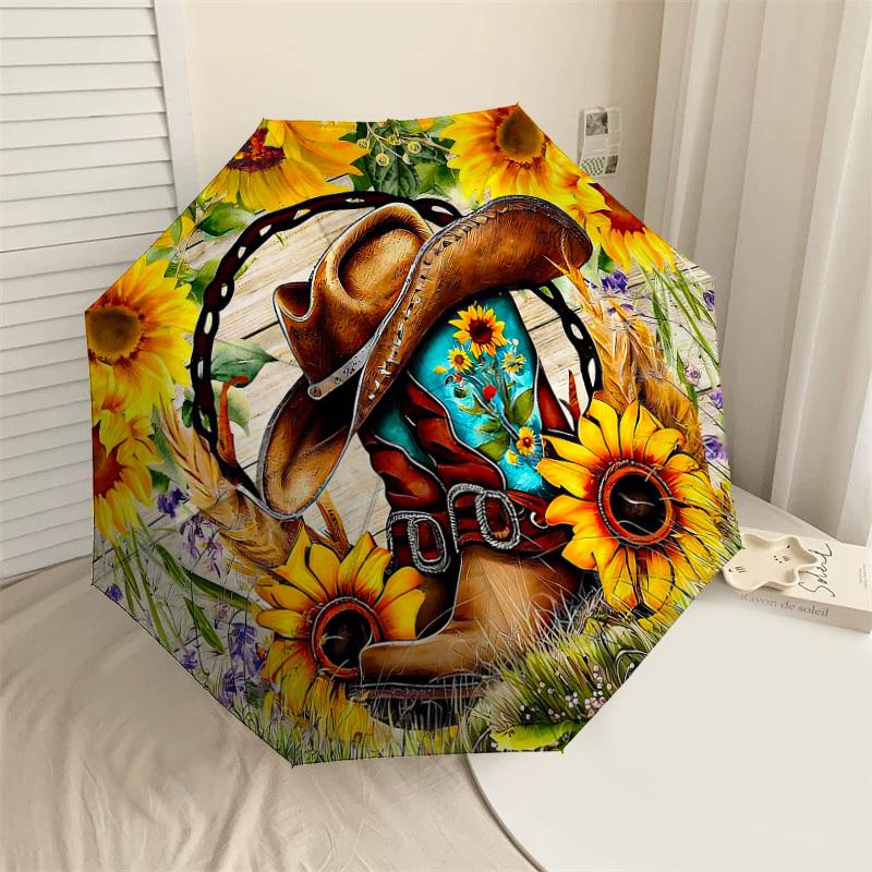 

1PC Cowboy Boot Sunflowers Umbrella-8-Rib Reinforced, Automatic Open, Lightweight & Durable, Cute Fashion Accessory for Outdoor-Y0317