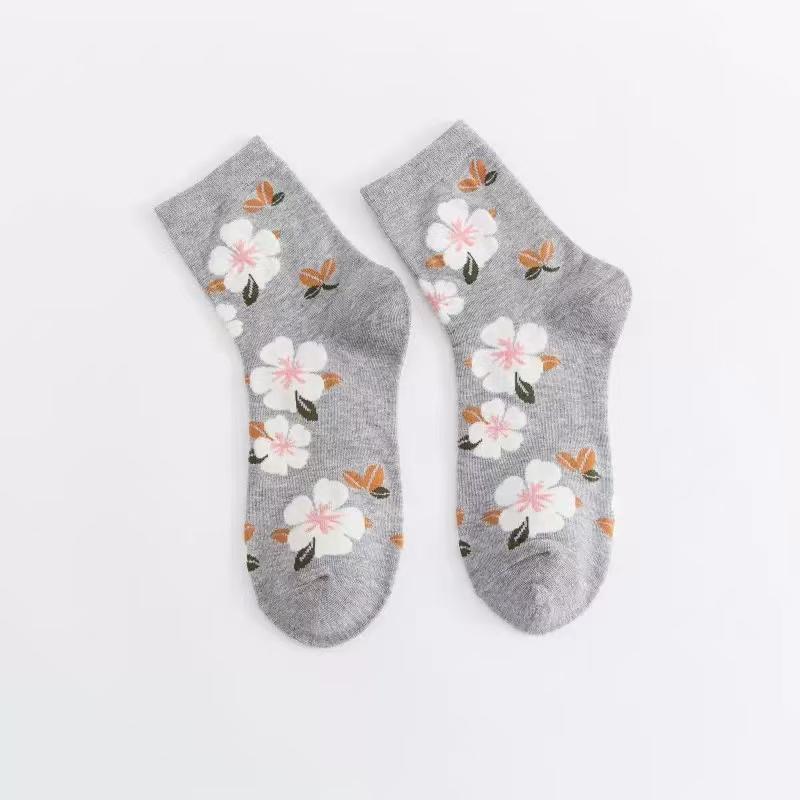 Moda Casual Crew Elegant Damas Calcetines De Algodon Invisibles Con Estampado Flores Corte Bajo Y Ancho Hasta El Tendon De