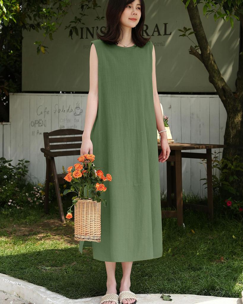 Sueeya Long Sleeveless Maxi Natural Loose Summer Women's Dress, Color, Fit, Flattering, Refreshing, Stylish, Cute, Lined,