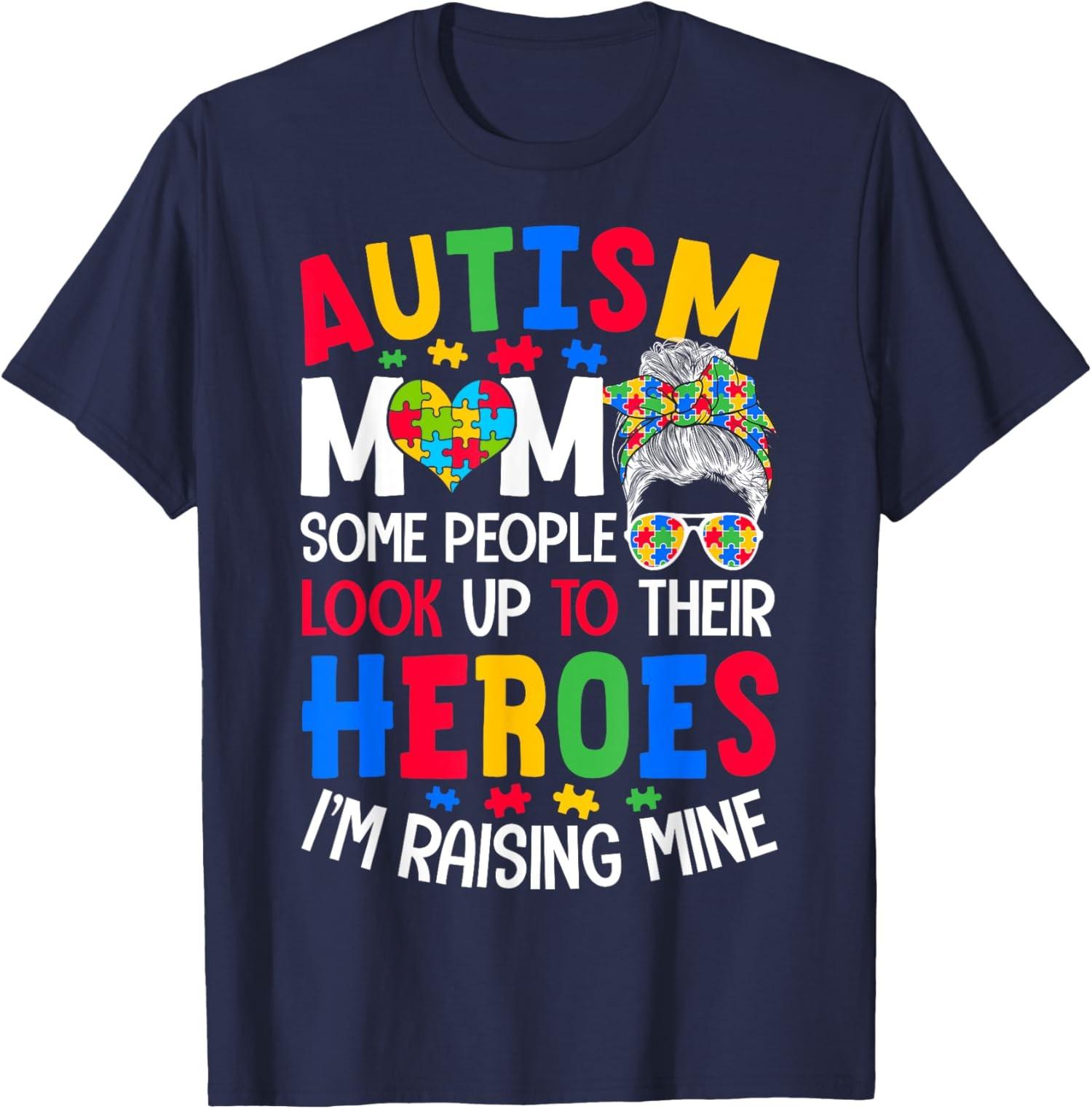 Autism Mom Raising Hero Groovy Messy Bun Awareness T-Shirt S разноцветный