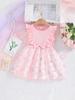 2025 Sweet Toddler Girls' A-Line Bowknot Mesh Dress - Sleeveless Cotton