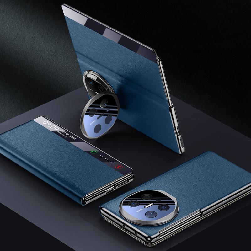 Suitable for Huawei MateX6 Phone Case, Lens Stand, MTx6 Folding, Shockproof, All-inclusive Smart Window, Men's Plain Leather Case