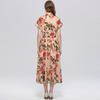 Summer Floral Print Shirt Dress for Women Short Sleeve Maxi Sundress with Lapel Neck Buttons Vintage Fashion Belted Robe