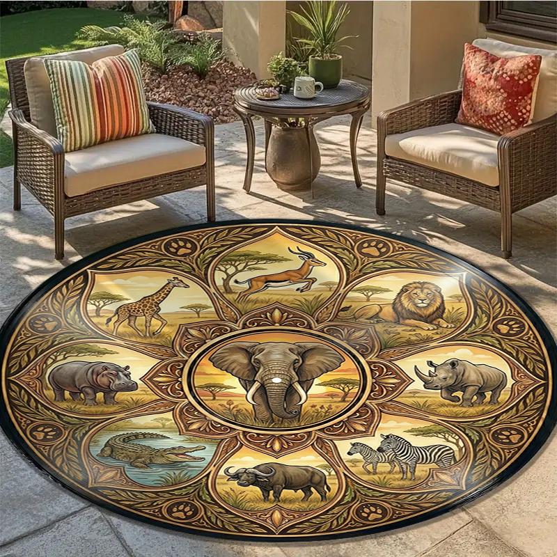 African Tribal Mandala Round Area Rug,Carpet Rug for Living Room Bedroom Sofa Playroom Decor,Non-slip Floor Mat Q0006