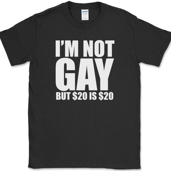 I'm Not Gay But 20 is 20 T-Shirt Funny Sarcastic Money Humor Text Tee