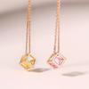 Hollow Out Cube Crystal Pendant Necklace For Women Kpop Colorful Zirconia Rose Gold Choker Chain On The Neck Jewelry N425