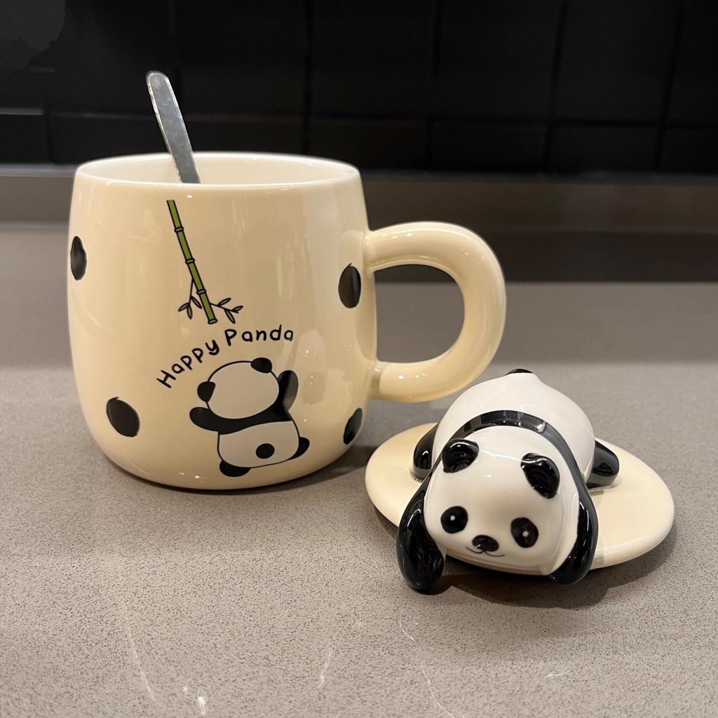 Lying Panda Ceramic Cup with Lid Water Cup Birthday Gift for Girls Travel Souvenir for Friends