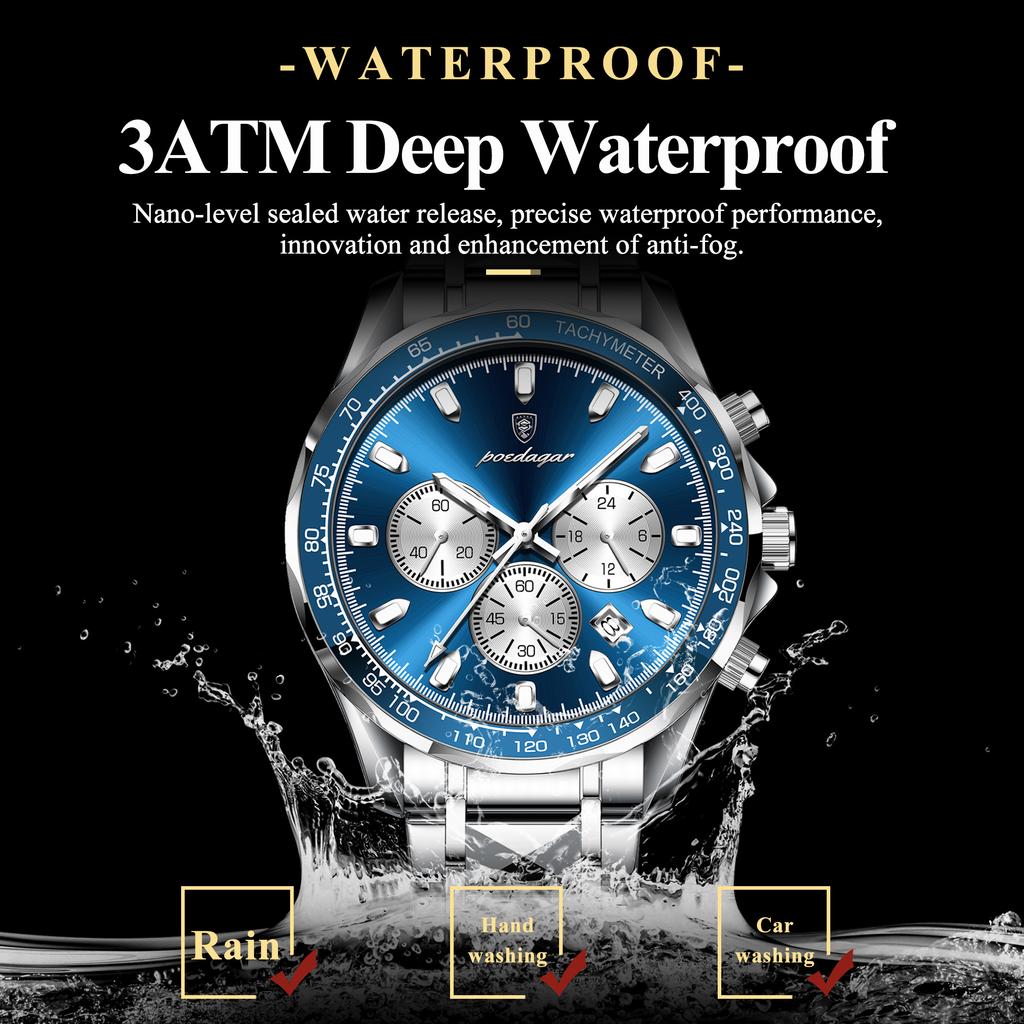 POEDAGAR Sport Men Watch Waterproof Luminous Chronograph Date Quartz Military Man Wristwatch Stainless Steel Men's Watches Reloj