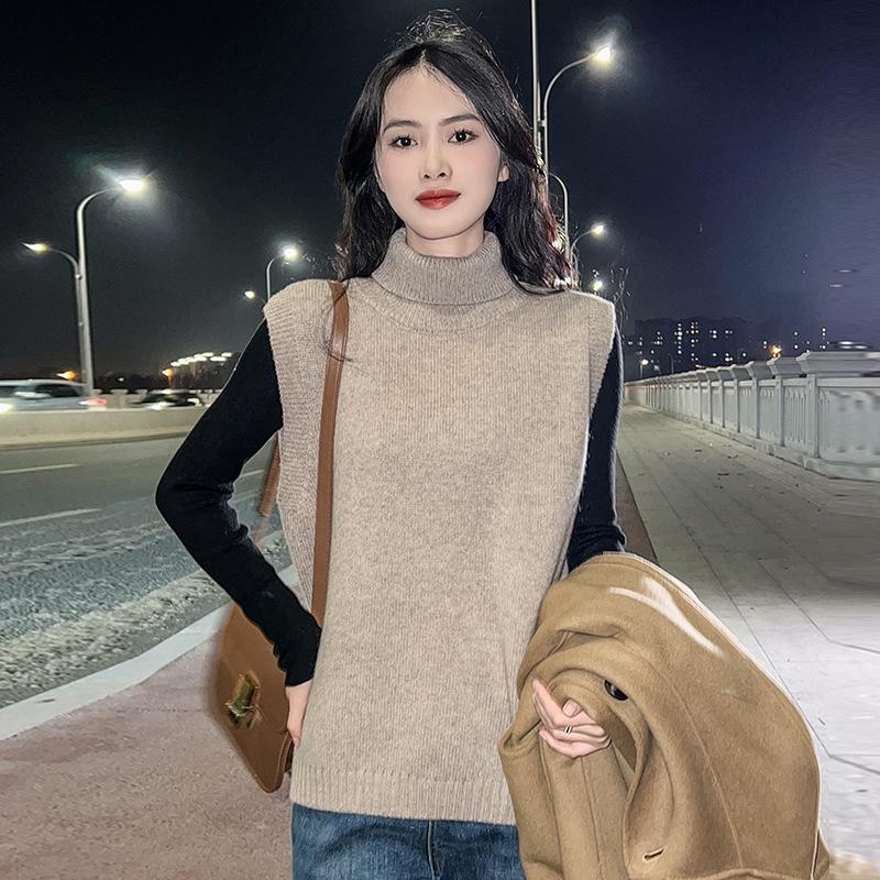 Korean Style High Neck Wool Knit Vest for Women - Sleeveless, Loose Fit, Autumn/Winter Outerwear