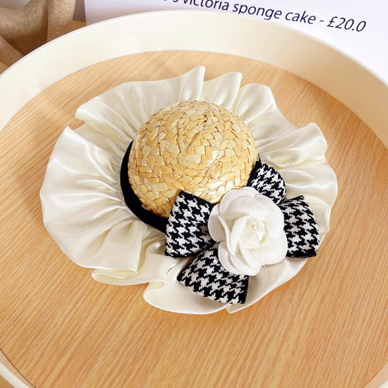 Bowdog Luxury Straw Hat Puppy Cat Summer White Flower