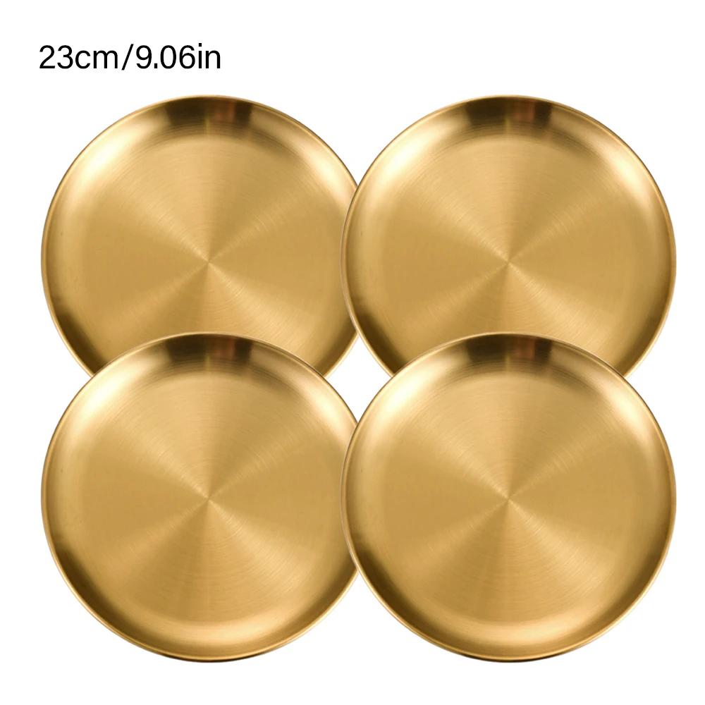 4Pcs Stainless Steel Plate Tray, Dining Tray, Steak Plate, Barbecue Plate, Korean Stainless Steel Circular Barbecue Plate