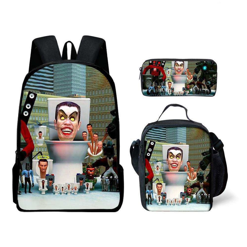 Skibidi toiletman schooltas titan monitorman rugzak schoudertas etui driekoppige set