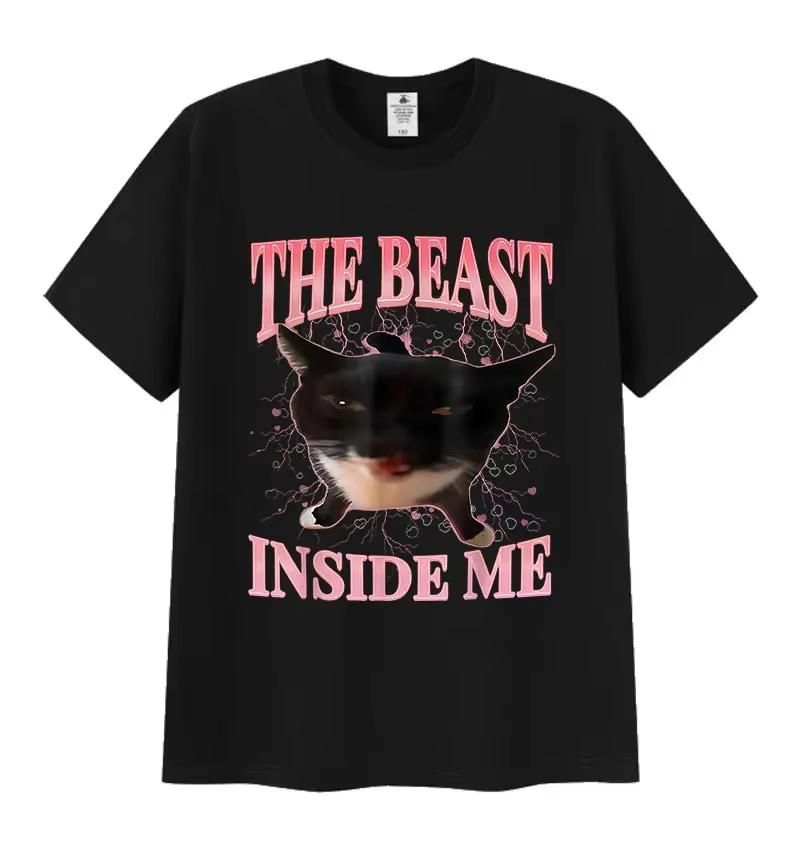 

The Beast Inside Me Funny Cat Meme T Shirt Women Summer Harajuku Vintage Casual Harajuku Short Sleeve Casual Aesthetic Top L