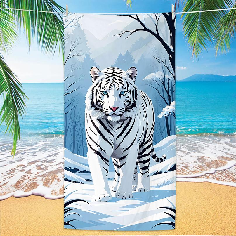 

Tiger Beach Towel Microfiber Digital Print Bath Towel Bold Tiger Design Sun Protection Shawl Extra Large Towel W40*H60(CM)