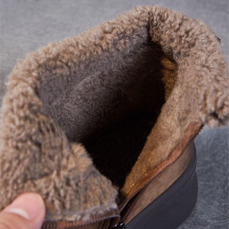 Johnature Retro Plush Warm Women's Boots Genuine Leather Thick Soled Casual Versatile Short Boots