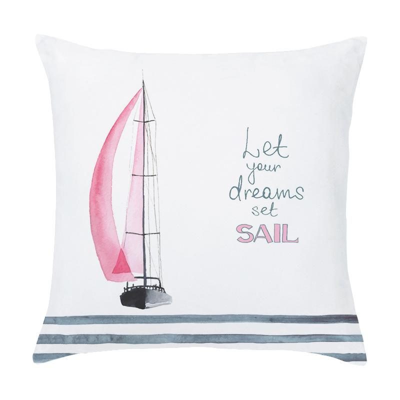 Cartoon Sailing Hot Air Balloon Lighthouse Pattern Cushion Cover Home Living Room Sofa Short Plush Pillow Case 45X45Cm