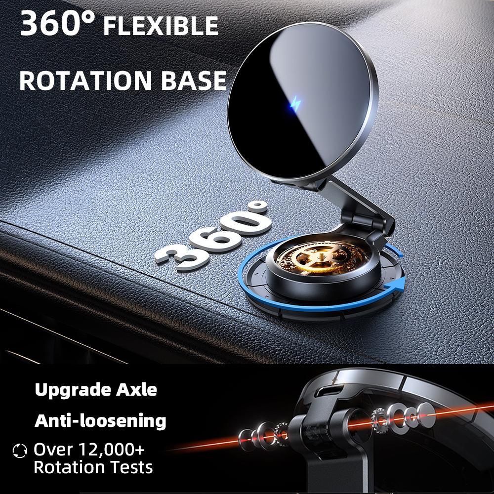 Magnetic Car Mount Bracket Wireless Fast Charger 15W 360° Rotating Phone Holder for iPhone MagSafe Foldable Stand Accessories