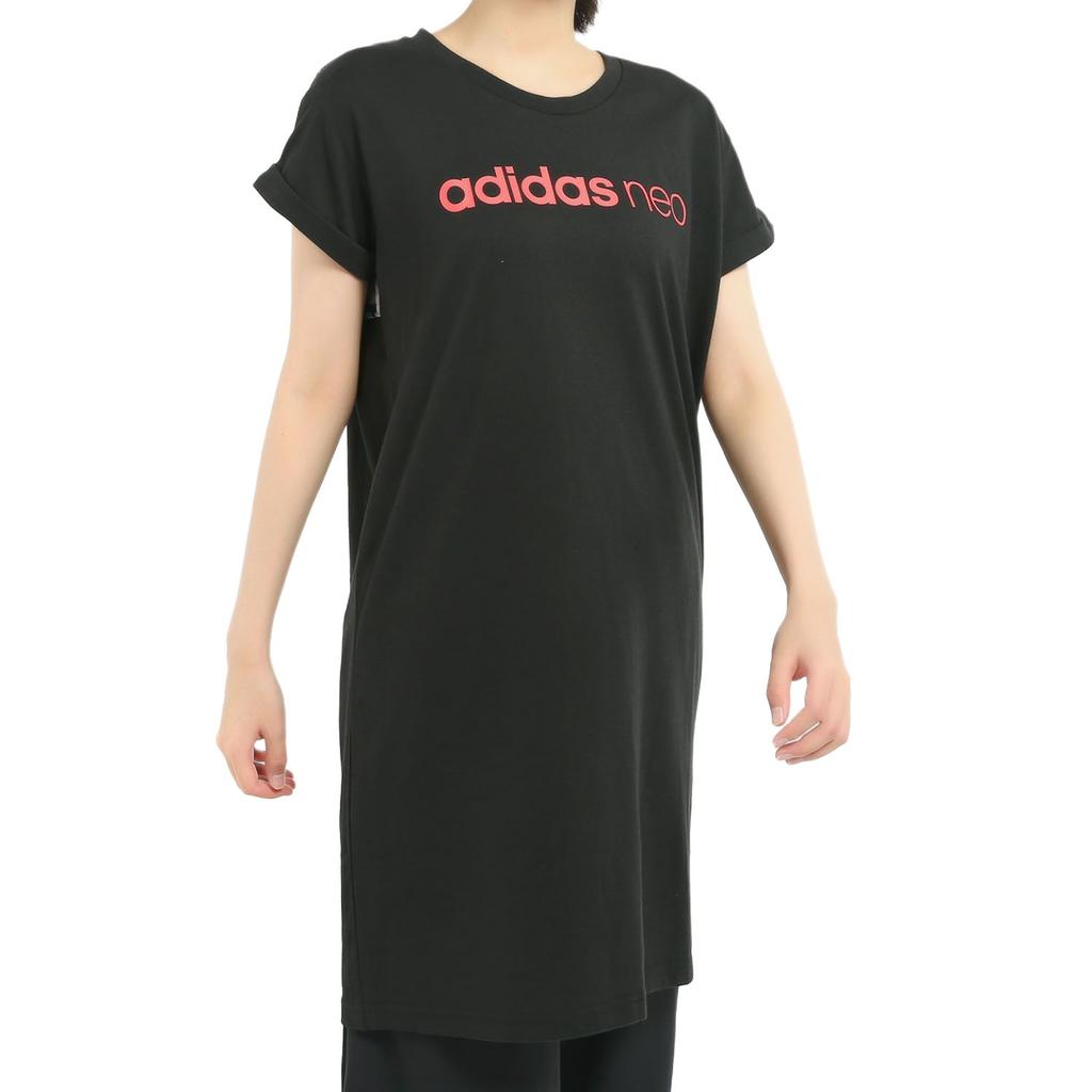 adidas Neo W Cs Dress Fashion Simple Letter Print Short Sleeve Dress Women Dresses Black Bright-Pink Fluorescent DW8353