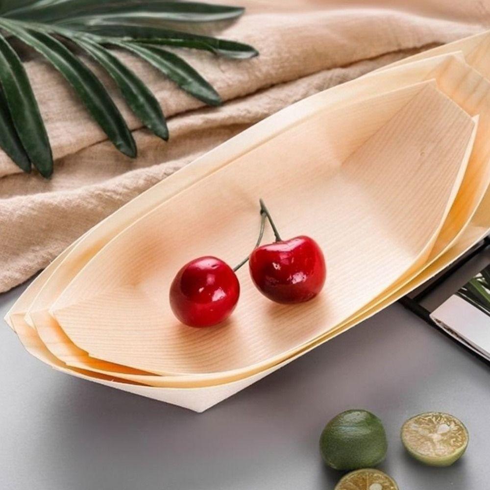 50 STÜCKE Mehrgrößen Einweg Holz Bootförmiger Teller Salat Dessert Schüssel Heimdekoration