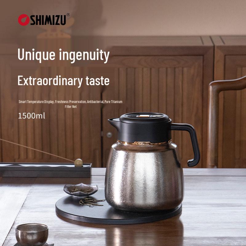 Qingshui® 1500ml Pure Titanium Stewing Teapot with Tea Separator & Temperature Display Vacuum Flask