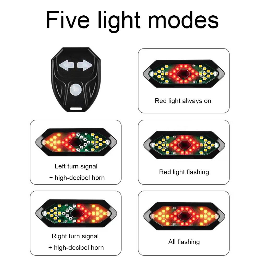 Remote Bicycle Rear Light IPX4 Waterproof Bicycle Turn Signal Rear Light USB Rechargeable Bike Wireless Remote Control Taillight